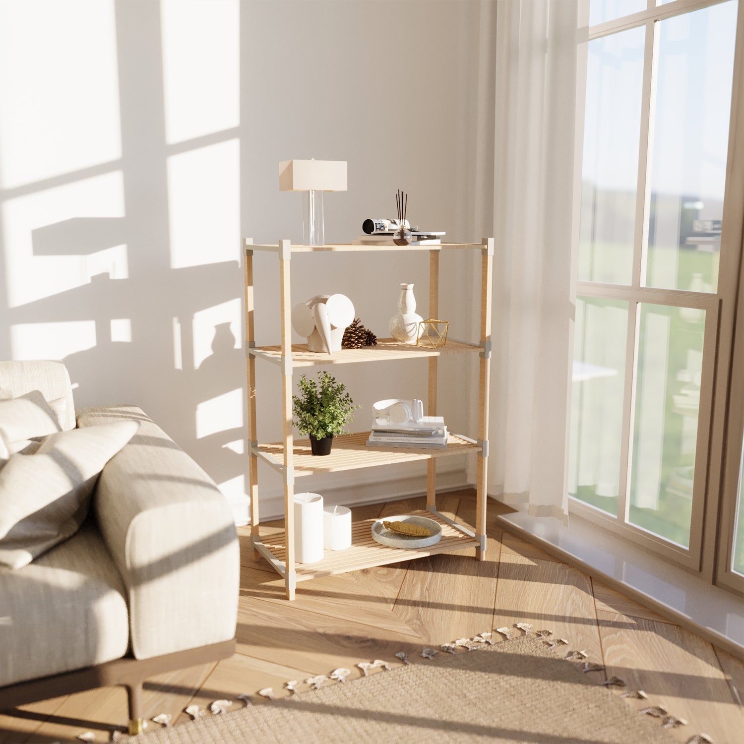 VESTIAMO CASA - Scaffale Multiuso in legno 4 ripiani FixWood - h117x66x32 cm